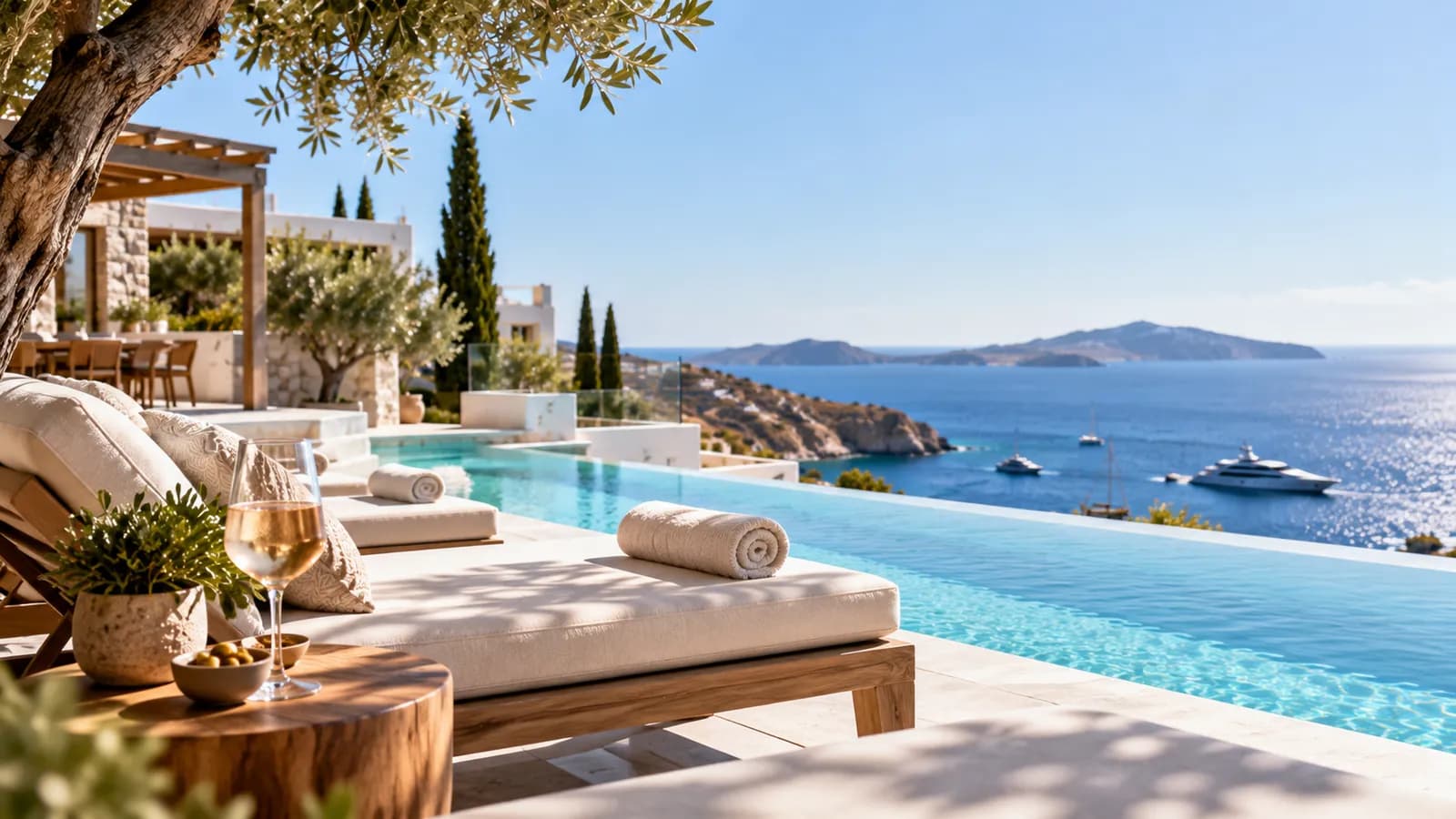 Sunbed and pool